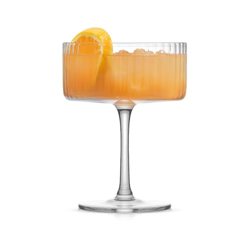 JoyJolt Elle Fluted 10oz Coupe Glass Set of 2, Unique Champagne Glasses for Cocktails and Martinis, Ribbed Vintage Style Drinking Glasses - style: Coupe Glasses