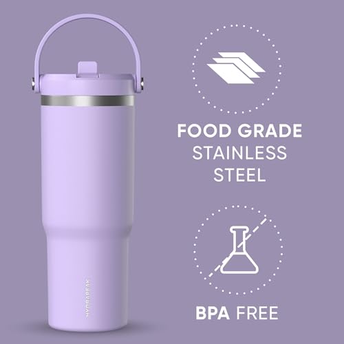 Hydrapeak Nomad 32oz Stainless Steel Insulated Travel Tumbler with Handle & Straw Lid, Leakproof, Cupholder Friendly, Back to School, College Dorm, Gym & Everyday Hydration, Cold 24 Hours (Lavender) | with Handle - color: Lavender