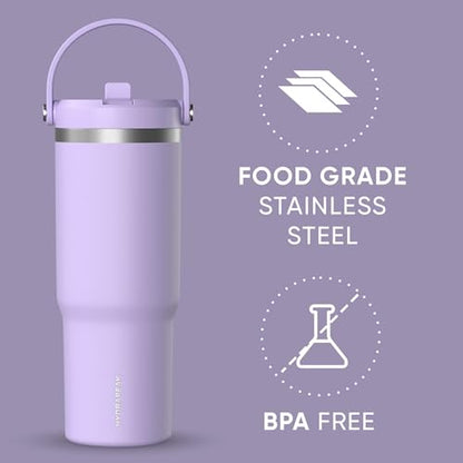 Hydrapeak Nomad 32oz Stainless Steel Insulated Travel Tumbler with Handle & Straw Lid, Leakproof, Cupholder Friendly, Back to School, College Dorm, Gym & Everyday Hydration, Cold 24 Hours (Lavender) | with Handle - color: Lavender