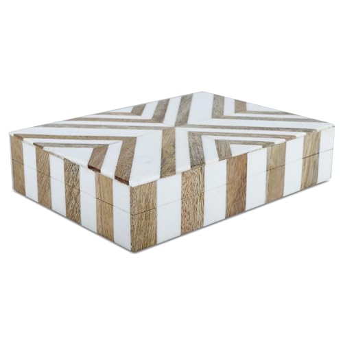 Handicrafts Home White Decorative Storage Box with Lid Wooden Desk Organizer Box Office Storage Box for Workspace Desk Decor Organizer – Resin Inlay Marquet Chevron Collection - 5x7x1.5 - color: MARQUET-CHEVRON, size: 5 x 7 x 1.5 Inches