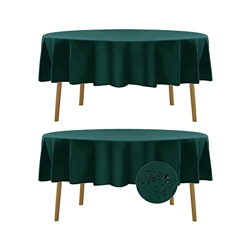 Fokitut 2 Pack Waterproof Round Tablecloth, 90 Inch, Stain Resistant and Wrinkle Polyester Table Cloth, Fabric Table Cover for Kitchen Dining, Wedding, Party, Holiday Dinner-Hunter - color: Hunter, size: Round-90''-2pack