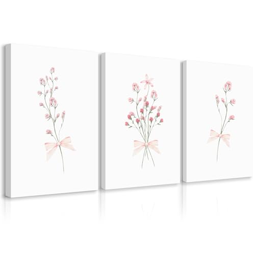Nursery Flower Wall Art Girl Floral Canvas Wall Decor Boho Wildflower Art Poster Pink Bow Pictures Nursery Floral Prints Vintage Botanical Artwork for Girls Room Bedroom 12x16x3 Inch Ready to Hang - color: Girls Floral Art, size: 12''x16'' Wrapped Canvas