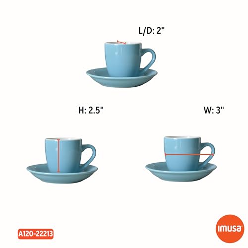 IMUSA USA 8pc 3oz Blue and White Espresso Cups & Saucers Set w/Storing Rack, 8pc, Teal - color: Blue and White, size: 3 Ounces, style: 8 Piece