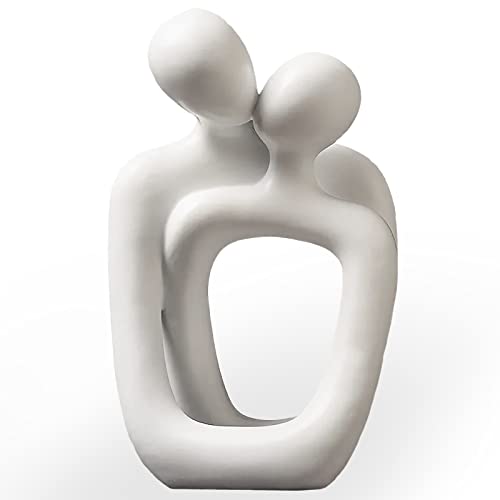 BANOMII Abstract Couple Statue, Minimalist Couples Bedroom Decor, White Hugging Lovers Sculptures Modern Home Office Decor Accents for Nightstand & Dresser, Shelf Decorations Aesthetic, Gift