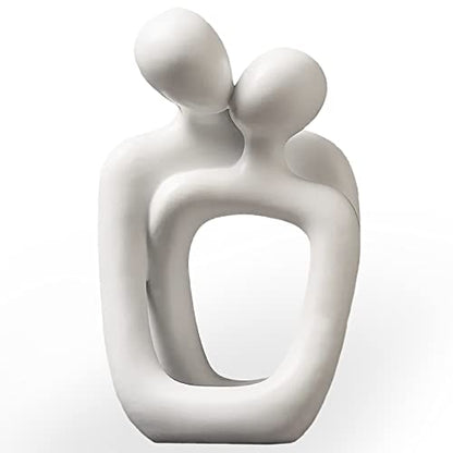 BANOMII Abstract Couple Statue, Minimalist Couples Bedroom Decor, White Hugging Lovers Sculptures Modern Home Office Decor Accents for Nightstand & Dresser, Shelf Decorations Aesthetic, Gift