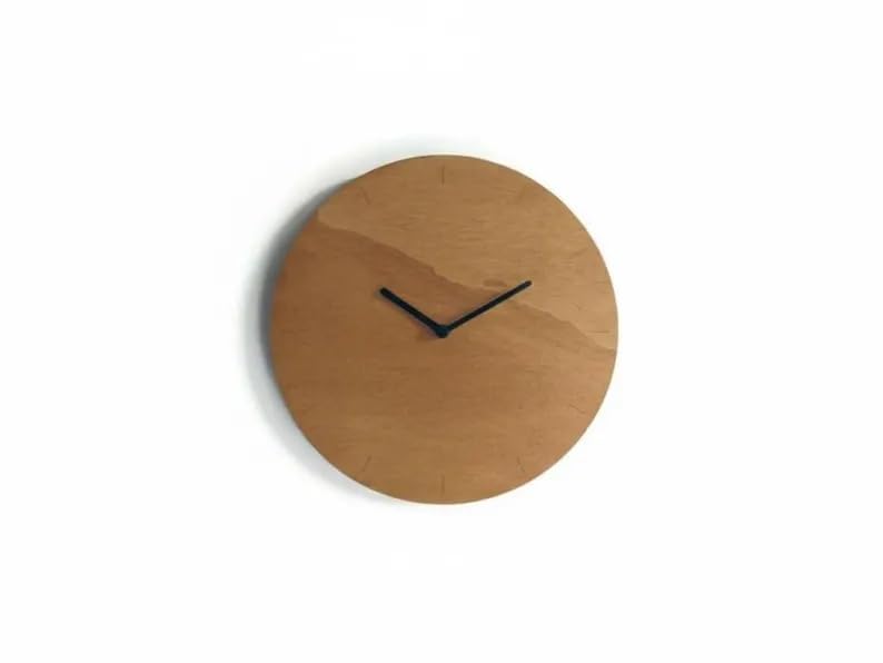 Minimalist Wooden Wall Clock, Modern Round Silent Non-Ticking Clock, Natural Wood Decorative Clock for Living Room Bedroom Office, 12 Inch