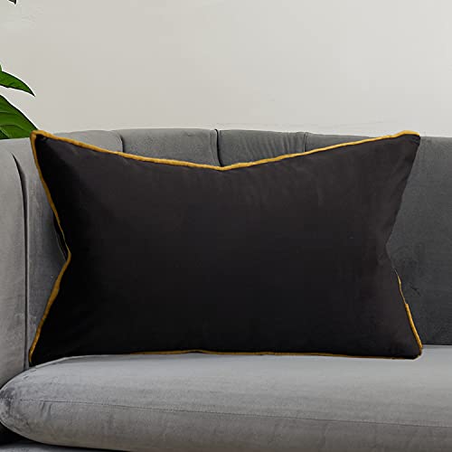 Avigers Lumbar Pillow Cover 12 x 20 Inch, Black, Velvet, Hidden Zipper | Insert not included; Western plain accent for couch, sofa, bed and living room; removable for seasonal updates - color: Black, size: 20" x 12" (Pack of 1)