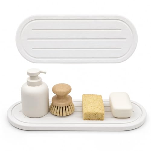 2PCS Water Absorbing Stone Drying Tray Mat for Bathroom Sink & Kitchen Counter Faucet Organizer Decor, Quick Dry Dish Soap Dispenser Sponge Holder, Vanity Sink Caddy Coaster,White -10"*3.8" - color: 2pack-10"x 3.8" - White