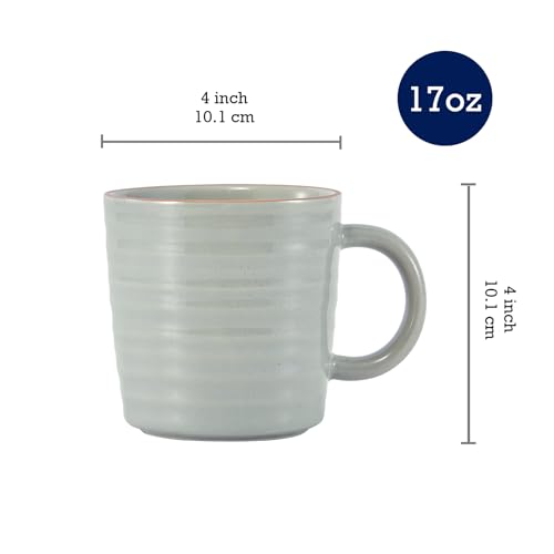 Bico Ceramic Coffee Mugs Set of 4, 17 oz Stoneware Coffee Cups with Handle and Ribbed Texture, Lead-Free Microwave and Dishwasher Safe, Warm Earthy Mug Set for Tea, Latte, Hot Chocolate (Sage Green) - color: Green