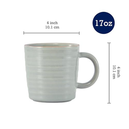 Bico Ceramic Coffee Mugs Set of 4, 17 oz Stoneware Coffee Cups with Handle and Ribbed Texture, Lead-Free Microwave and Dishwasher Safe, Warm Earthy Mug Set for Tea, Latte, Hot Chocolate (Sage Green) - color: Green