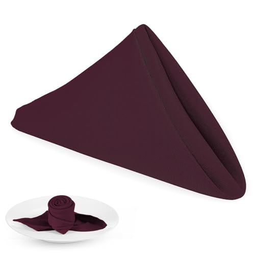 PLOYMONO Burgundy Cloth Napkins - 8 Pack 17" x 17" Polyester Dinner Napkins | Heavy Duty 180 GSM Cloth Napkins with Hemmed Edges - Great for Restaurants, Weddings, Parties, Banquets Dinner - color: Burgundy