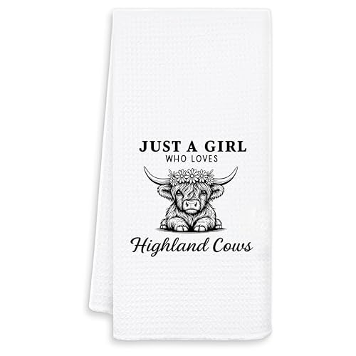 Floral Highland Cow Kitchen Towels, Highland Cow Gifts for Women Girls Decorative Hand Towels for Bathroom, Just a Girl Who Loves Cows Dish Tea Towel, 16x24 Inch - color: White-just a Girl Who Loves Cows