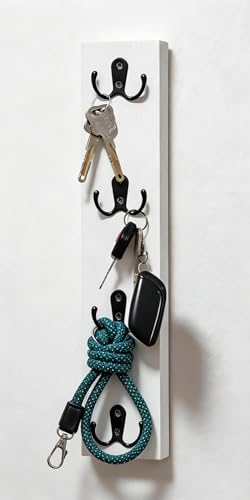 Yohsnor Vertical Design Wall-Mounted Key Holder,Entryway Durable Hook Rack | White Key Hanger Wall Mount for Narrow Spaces – Ideal Storage Solution for Scarves, Wallets, Belts – Rustic Wooden Key Rack - color: White