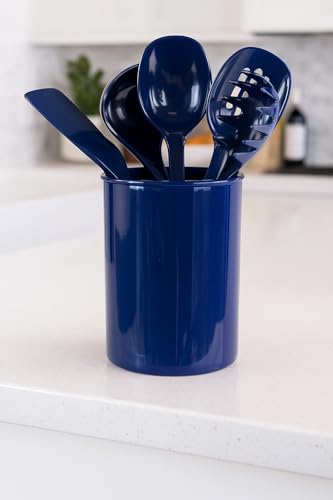 Reston Lloyd 6 Piece Kitchen Utensil Holder for Kitchen Counter, Utensils Crock with Heat Resistant Spoon, Slotted Spoon, Ladle, Spatula BPA Free, Indigo - color: Indigo, size: Utensil Holder Set