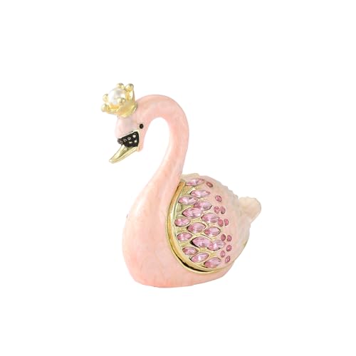 QIFU Hand Painted Pink Swan Style Enamel Trinket Box Hinged, Eleagnt Small Jewelry Box to Store Jewelry in Style - style: Swan