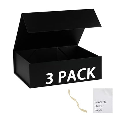 Black Gift Box,16x14x5.3 Large Gift Boxes With Lids For Presents Includes Ribbon And Diy Printable Sticker Paper,Bridesmaid Proposal Box,Magnetic Gift Box For Birthday,Wedding,Graduation - color: 16x14x5.3inch-Black-Pack 3