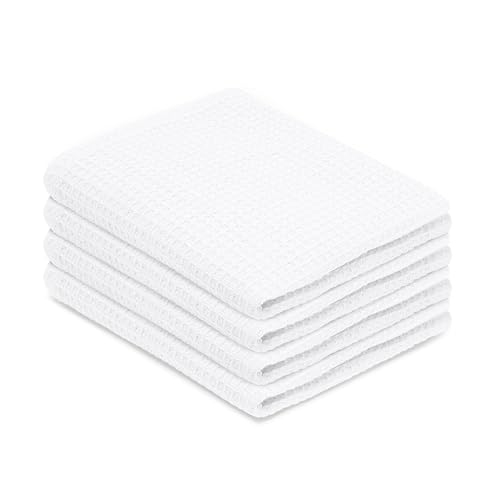 Blue Needles Waffle Weave Kitchen Towels, 15x25 Inches 100% Cotton Set of 4 Dish Towels for Kitchen, Ultra Soft & Absorbent with Hanging Loop, Spring Summer Dish Rags for Quick Drying - White - color: White, size: 15 x 25 - 4 Pack