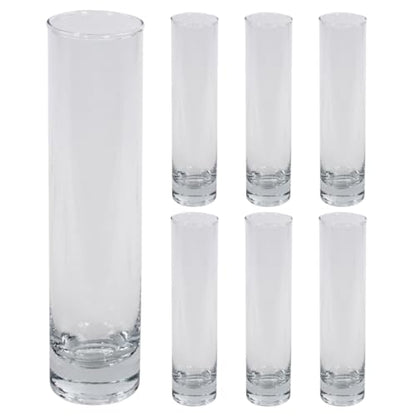 Koyal Wholesale Bud Vases, 7.5 Inch Clear Glass Cylinder, Set of 6