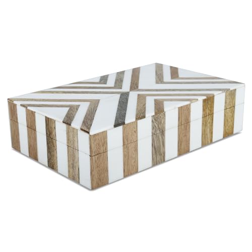 Handicrafts Home White Decorative Storage Box with Lid Wood Remote Control Box Coffee Table Storage Box Remote Holder for Living Room Decor – Resin Inlay Marquet Chevron Collection - 8x5x2 - color: MARQUET-CHEVRON, size: 8 x 5 x 2 Inches