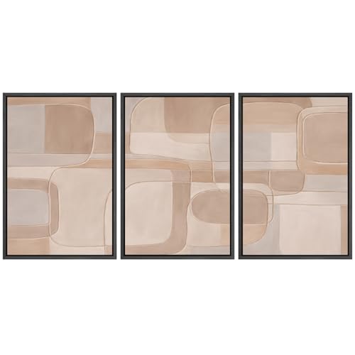 SIGNFORD Framed Canvas Print Wall Art Set Soft Neutral Geometric Abstract Illustrations Modern Art Relax/Calm for Living Room, Bedroom, Office - 16"x24"x3 BLACK - color: AS06-2604-IRS03, size: 16"x24"x3 Panels Black