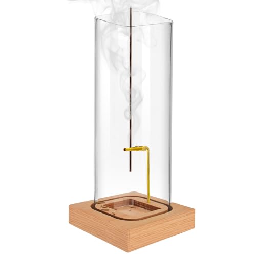 Incense Holder for Sticks: Incense Stick Holder with Wood Base | Top Side Burning Design Extends More Time -Removable Ash Collection Glass - Installation-Free - for Yoga Home Decor