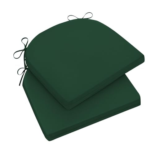Wellsin Outdoor Chair Cushions for Patio Furniture, 3-Year Color Fastness Patio Chair Cushions Set of 2, Water Resistant Round Corner Outdoor Seat Cushions 17"X16"X2", Forest Green - color: Solid Color/ Forest Green, size: 17"x16"x2"(Pack of 2)