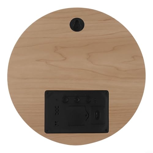 Wooden Silent Non-Ticking Wall Clock, Wood Moon Cordless Aesthetic Modern Alarm, Large LED Digital Round Clock for Living Room Bedroom -Display With Date,Temperature&Calendar(Brown Rechargeable) - size: Brown Rechargeable