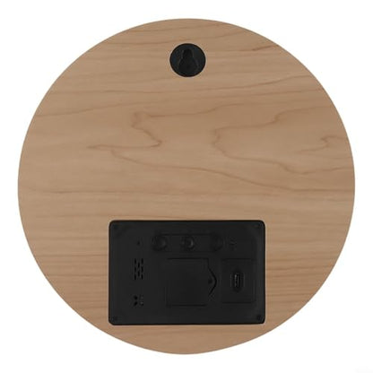 Wooden Silent Non-Ticking Wall Clock, Wood Moon Cordless Aesthetic Modern Alarm, Large LED Digital Round Clock for Living Room Bedroom -Display With Date,Temperature&Calendar(Brown Rechargeable) - size: Brown Rechargeable