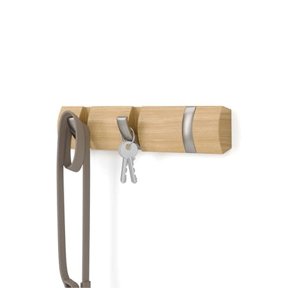 Umbra Flip Coat Rack, Wall Mount Retractable Hooks, 3-Hook, Natural/Nickel | Real wood and steel build, folds flat when not in use, holds coats bags and scarves, easy install - color: Natural/Nickel, size: 3-Hook