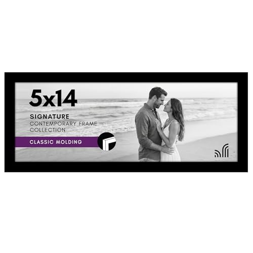 Americanflat 5x14 Picture Frame - Engineered Wood - Black | Shatter-resistant glass, hangs vertical or horizontal, sawtooth hangers included, fits photos, posters and art - color: Black, size: 5x14