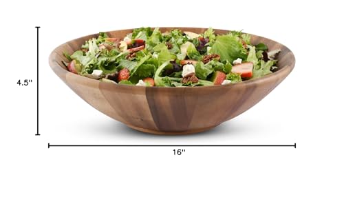 Arthur Court Extra Large Acacia Wood Salad Bowl - Wok Wave Style - 16 Inch Diameter x 4.5 Inch Tall - Perfect for Fruits and Salads - size: Wok