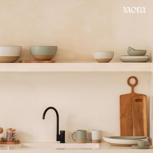 MORA Mega and Giant Serving Dishes Set of 2, 16 inch and 14 inch Ceramic Pottery Oval Platters - Microwave, Oven and Dishwasher Safe - Oat - color: Oat, size: Mega & Giant