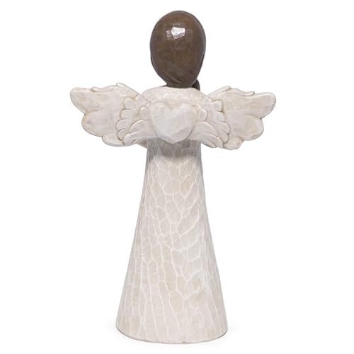 Hodao Angel Figurine with Heart — Wood-Carved Look Resin Christmas Decorations, Indoor Home Decor Ornaments, 8.5" Tall Guardian with Red Heart, Hand-Painted Figurines for Shelf, Mantel & Gift-Giving - style: Z-holding heart-big