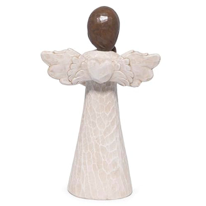Hodao Angel Figurine with Heart — Wood-Carved Look Resin Christmas Decorations, Indoor Home Decor Ornaments, 8.5" Tall Guardian with Red Heart, Hand-Painted Figurines for Shelf, Mantel & Gift-Giving - style: Z-holding heart-big