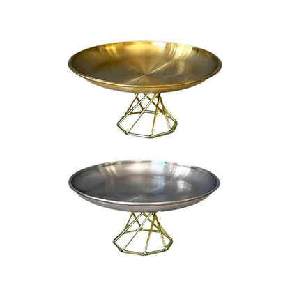 Elegant High-Footed Metal Jewelry Tray Stainless Steel Dessert Plate Decorative Food Serving Dish for Household Serving Platter