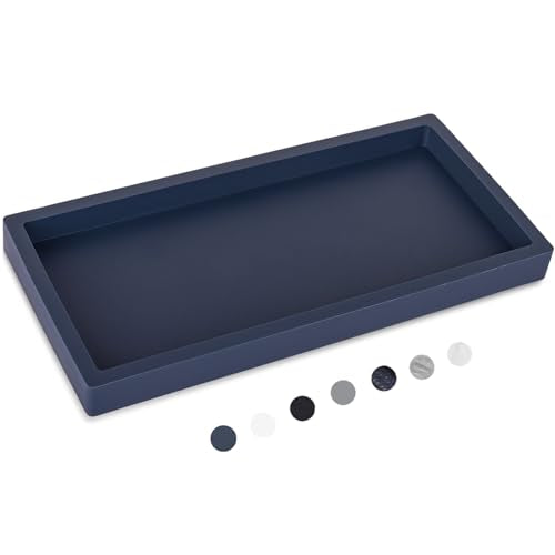 Silicone Bathroom Vanity Tray Dish Soap Holder Sink Organizer, Dark Blue | Large, Thickened Silicone, Easy to Clean, Waterproof, Non-Slip, for Countertop, Kitchen, Bedroom, Dresser - color: Navy Blue, size: 9.8" x 4.7"