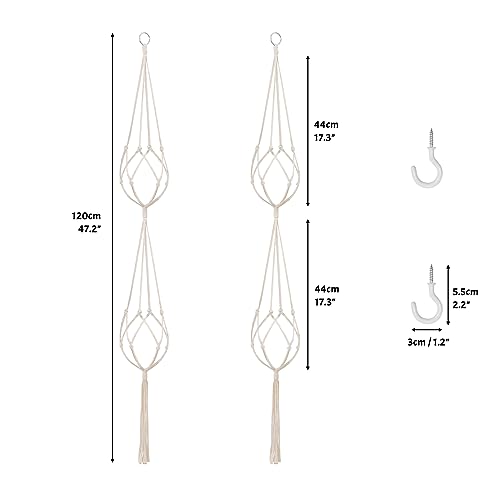 SNAIL GARDEN 2 Tier Macrame Plant Hanger, 2Pack Double Plant Hangers with Tassel Indoor Outdoor Hanging Planter Basket Handmade Cotton Rope Hanging Planters Set with 2Pcs Hooks for Boho Home Decor