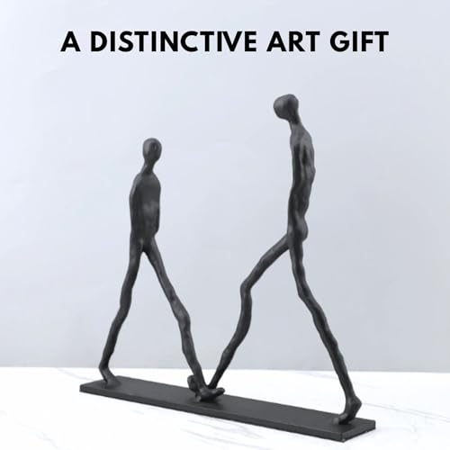 Abstract Couple Sculpture Cast Iron – Two Walking Figures Modern Art Statue, Minimalist Human Figure Home Decor, Contemporary Sculpture for Living Room Shelf – Anniversary Iron Gift for Couples - style: Two walking man