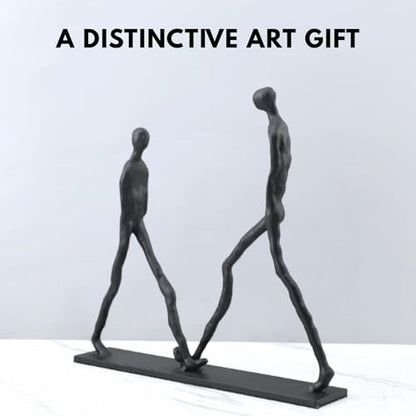 Abstract Couple Sculpture Cast Iron – Two Walking Figures Modern Art Statue, Minimalist Human Figure Home Decor, Contemporary Sculpture for Living Room Shelf – Anniversary Iron Gift for Couples - style: Two walking man