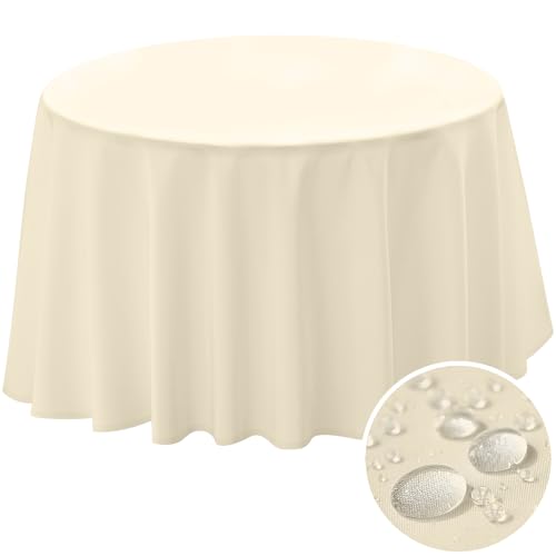 BYDOLL Table Cloth 48 Inch Round Tablecloth Fits Max38 Inch Diameter Table Top,Beige Polyester Washable Wrinkle-Free Spillproof Tablecloth for Party Patio Cover - color: Beige, size: 48" x 48" (Round-Fits Tables 24''-36'')