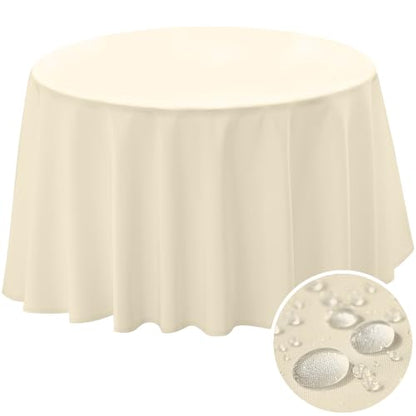BYDOLL Table Cloth 48 Inch Round Tablecloth Fits Max38 Inch Diameter Table Top,Beige Polyester Washable Wrinkle-Free Spillproof Tablecloth for Party Patio Cover - color: Beige, size: 48" x 48" (Round-Fits Tables 24''-36'')