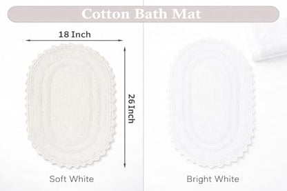 Royal Blaze Crochet Bath Rug 100% Cotton Reversible, 2Pcs 18”x26” White Oval Bath Mat, Washable Plush Bathroom Rug, Tufted Loop Design with Quick-Dry Technology, Machine Washable - color: Soft White, size: 18"x26" + 18"x26" Oval
