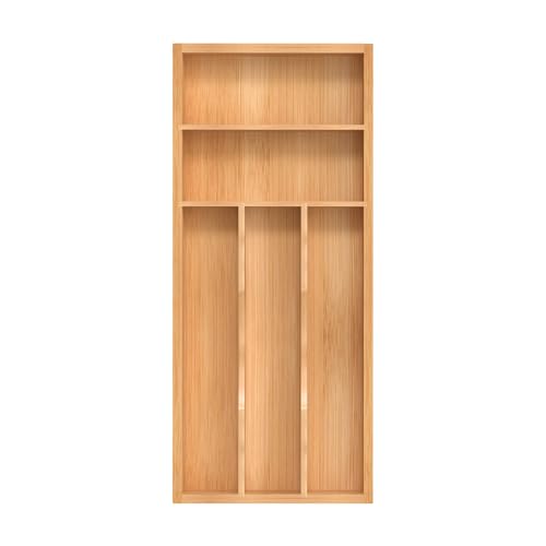 Silverware Organizer, Bamboo Kitchen Drawer Organizer, Utensil Holder, Cutlery Tray & Spoon Flatware Storage with Grooved Drawer Dividers (6.7''W x 15.5''D) - color: Natural, size: 6.7''W x 15.5''D