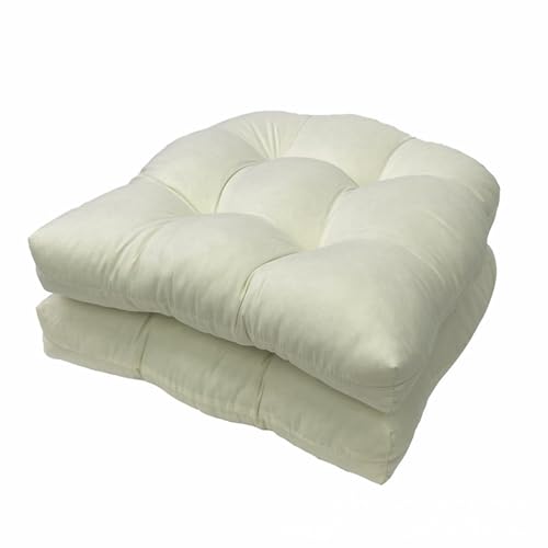 2 Pack Patio Chair Cushion 19x19x3 Inch Indoor & Outdoor Chair Cushions Waterproof Seat Cushion for Patio Furniture Tieless Anti-Slip Tufted Chair Cushion(Beige) - color: Beige
