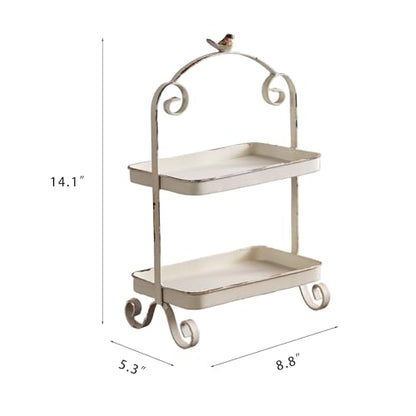 Decorative French Retro Distress Tray for Living Room and Hotel Tray Metal Iron White Trays for Home Decor 2-Tier Serving Tray Decor for Coffee Table