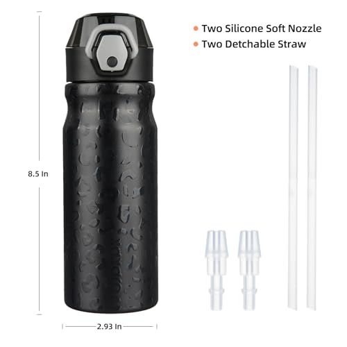 BJPKPK 18 oz Water Bottle with Straw & Handle, Insulated Stainless Flask | Leak Proof Locking Lid, Thermal, Double Wall Vacuum, Metal, Keeps Hot/Cold, BPA Free, Travel & Sports, Black Leopard - color: A-Black Leopard, size: 18 Ounces
