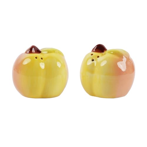 Novelty Ceramic Fruit Salt and Pepper Shakers Set - Peach - color: Peach