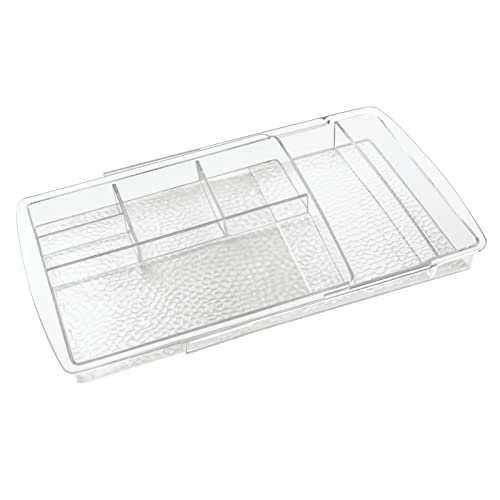 mDesign Expandable Makeup Organizer for Bathroom Drawers, Vanities, Countertops: Organize Makeup Brushes, Eyeshadow Palettes, Lipstick, Lip Gloss, Blush, Concealer - Adjustable Width - Clear - size: Pack of 1