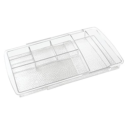 mDesign Expandable Makeup Organizer for Bathroom Drawers, Vanities, Countertops: Organize Makeup Brushes, Eyeshadow Palettes, Lipstick, Lip Gloss, Blush, Concealer - Adjustable Width - Clear - size: Pack of 1