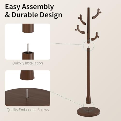 Uniclinens Coat Rack Freestanding Solid Wood Coat Tree Standing with 4 Hooks, Coat Rack Stand Creative Tree Branch-look (Dark Walnut) - color: Dark Walnut, size: Coat Tree